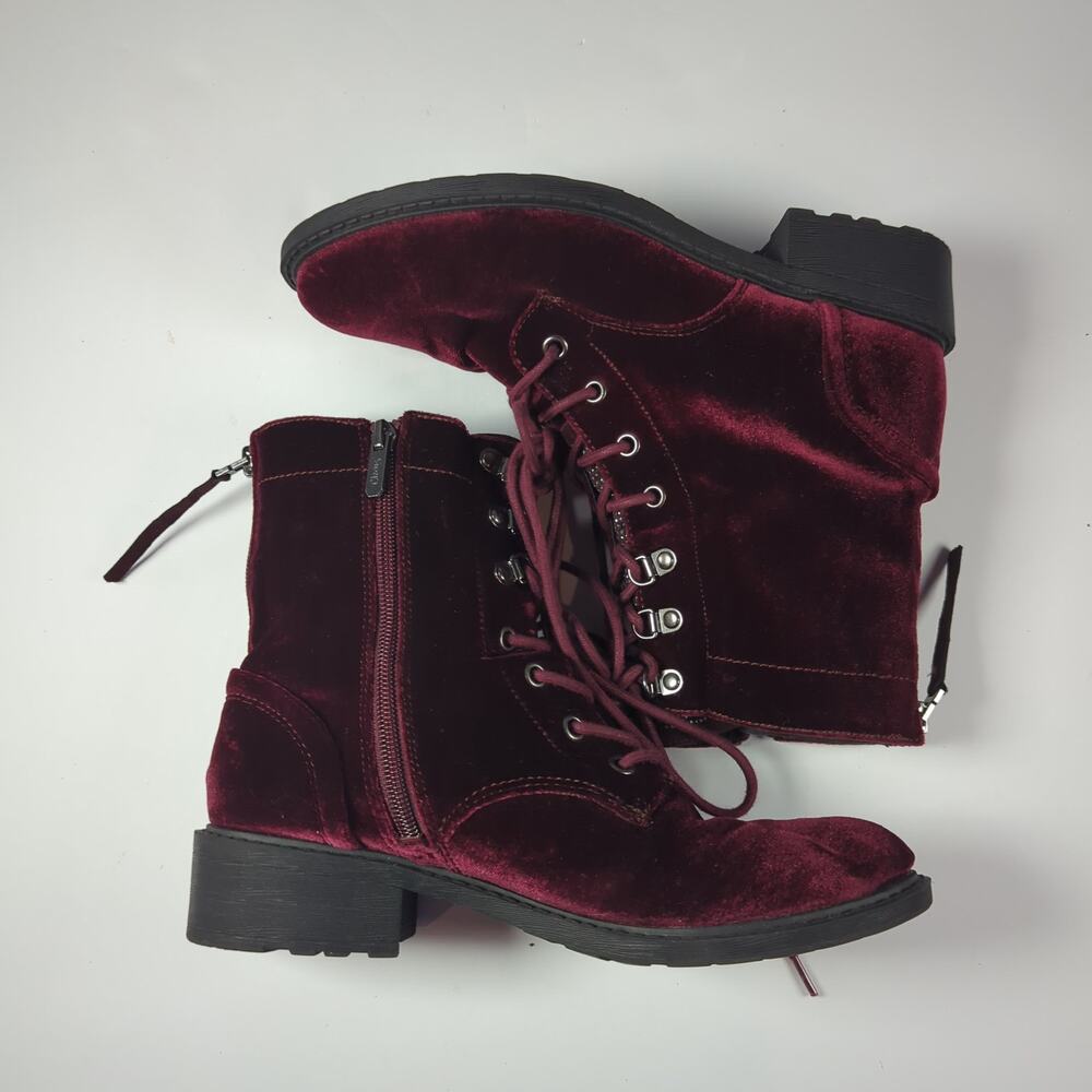 Circus by Sam Edelman Burgundy Velvet Combat Boots Size 7.5